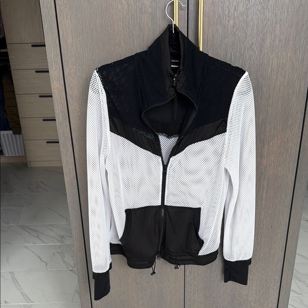 Adidas Black and White Bomber Jacket with Color-Blocking Design